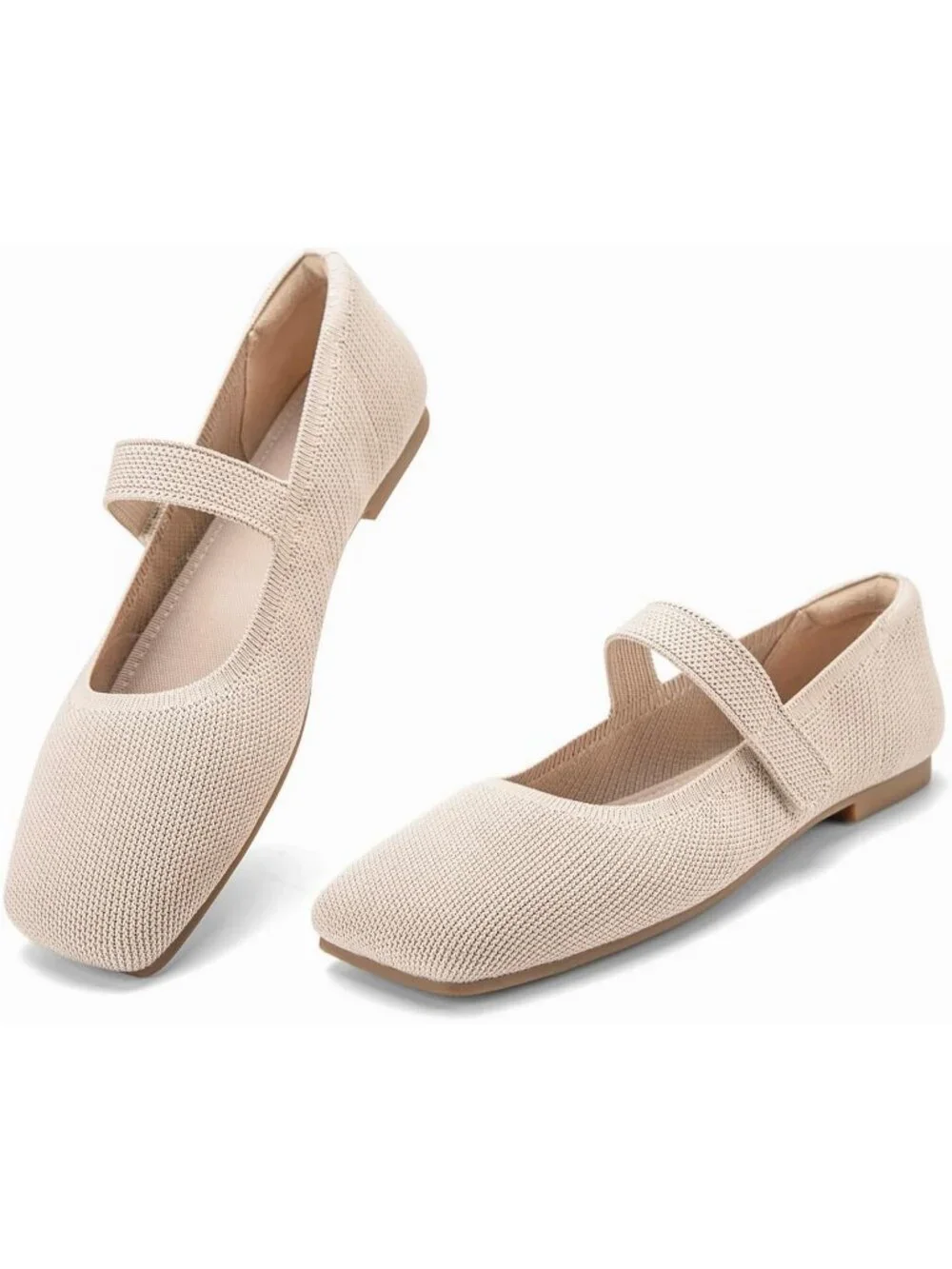 Women's Almond Rubber Knit Wide Toe Adjustable Straps Flat Slip On Comfort Shoes